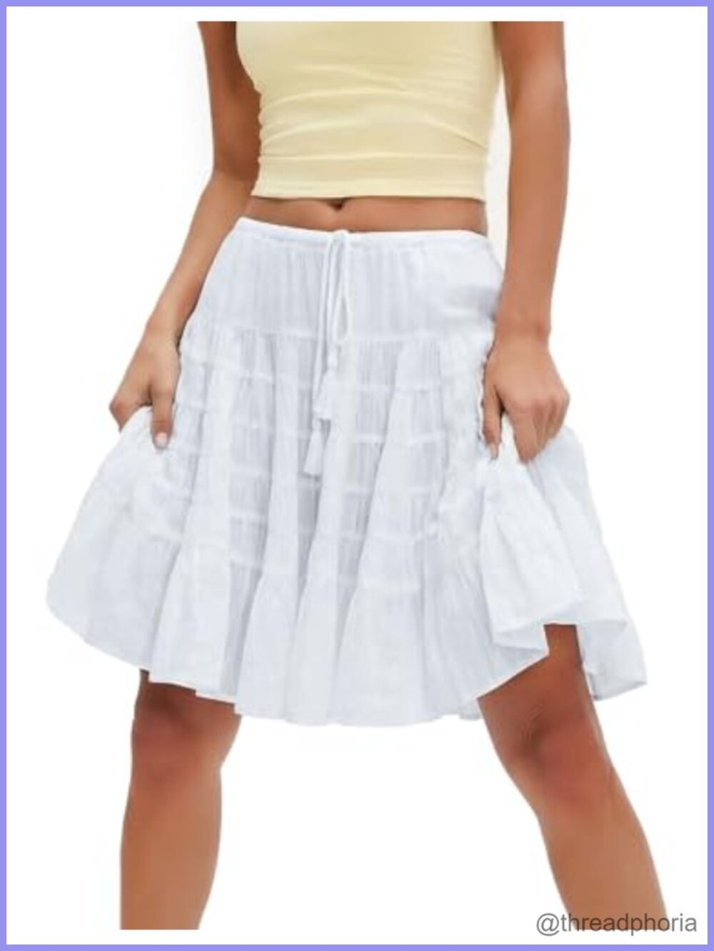 Womens 100% Cotton Pleated Tiered Boho Flowy Skirt Knee Length